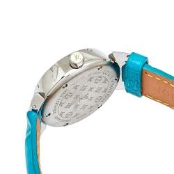 Louis Vuitton Mother Of Pearl Stainless Steel Diamond Alligator Leather Tambour Lovely Cup Q12M0 Women's Wristwatch 28 mm
