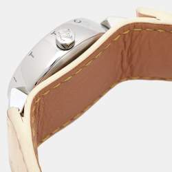 Louis Vuitton Pink Mother Of Pearl Stainless Steel Patent Leather Tambour Q1216 Women's Wristwatch 28 mm