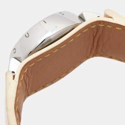 Louis Vuitton Pink Mother Of Pearl Stainless Steel Patent Leather Tambour Q1216 Women's Wristwatch 28 mm