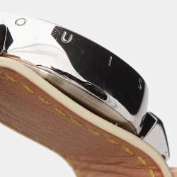 Louis Vuitton Pink Mother Of Pearl Stainless Steel Patent Leather Tambour Q1216 Women's Wristwatch 28 mm