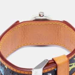 Louis Vuitton Bronze Stainless Steel Leather Tambour Q1212 Women's Wristwatch 28 mm