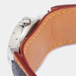 Louis Vuitton Bronze Stainless Steel Leather Tambour Q1212 Women's Wristwatch 28 mm