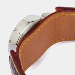 Louis Vuitton Bronze Stainless Steel Leather Tambour Q1212 Women's Wristwatch 28 mm