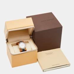 Louis Vuitton Bronze Stainless Steel Leather Tambour Q1212 Women's Wristwatch 28 mm