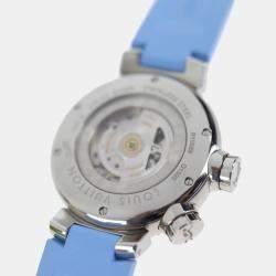 Louis Vuitton Blue Diamonds Stainless Steel Tambour Q1330 Quartz Women's Wristwatch 35 mm