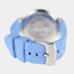 Louis Vuitton Blue Diamonds Stainless Steel Tambour Q1330 Quartz Women's Wristwatch 35 mm