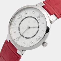 Louis Vuitton Silver Diamonds Stainless Steel Alligator Tambour Q1E01 Women's Wristwatch 39 mm