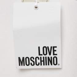 Pre Owned Love Moschino White Logo Embellished Cotton Knit Mini Dress M