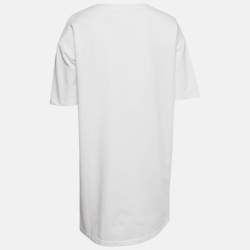 Pre Owned Love Moschino White Logo Embellished Cotton Knit Mini Dress M