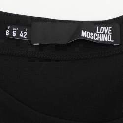 Pre Owned Love Moschino Black Jersey Logo Print Sheath Dress M
