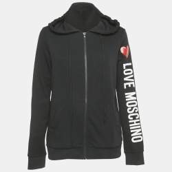 Pre Owned Love Moschino Black Logo Print Cotton Knit Zip-Up Sweatshirt M
