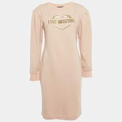 Pre Owned Love Moschino Pink Lurex Knit Crewneck Dress S