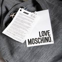 Love Moschino Grey Wool Logo Stripe Detail Sweater L