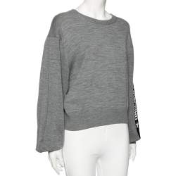 Love Moschino Grey Wool Logo Stripe Detail Sweater L