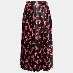 Love Moschino Black Bow Printed Satin Pleated Skirt S