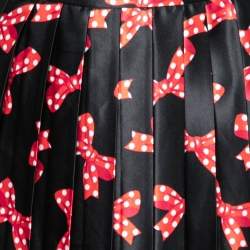 Love Moschino Black Bow Printed Satin Pleated Skirt S