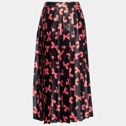 Love Moschino Black Bow Printed Satin Pleated Skirt S
