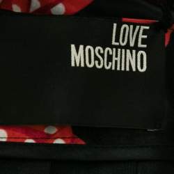 Love Moschino Black Bow Printed Satin Pleated Skirt S