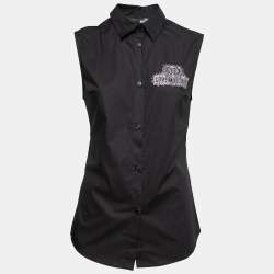 Love Moschino Black Cotton Logo Embellished Sleeveless Top M  