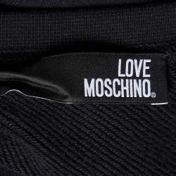 Pre Owned Love Moschino Black Cotton Knit Logo Applique Flute Hem Shift Dress M