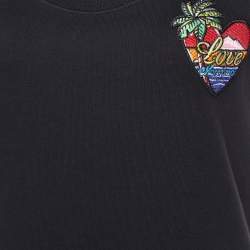 Pre Owned Love Moschino Black Cotton Knit Logo Applique Flute Hem Shift Dress M