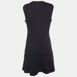 Pre Owned Love Moschino Black Cotton Knit Logo Applique Flute Hem Shift Dress M