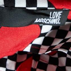 Pre Owned Love Moschino Red Love & Checkered Printed Maxi Dress S