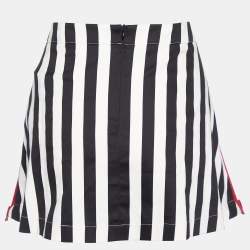 Pre Owned Love Moschino Black & White Striped Cotton Contrast Zip Detail Mini Skirt M