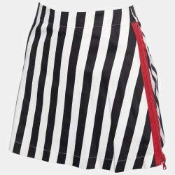 Pre Owned Love Moschino Black & White Striped Cotton Contrast Zip Detail Mini Skirt M