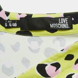 Love Moschino Yellow Animal Printed Cotton V-Neck Mini Dress S