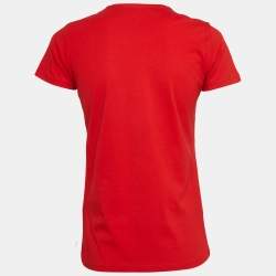 Love Moschino Red Printed Cotton Knit Crew Neck T-Shirt S