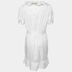Pre Owned Love Moschino White Cotton Ruffle Detail Knee Length Dress M