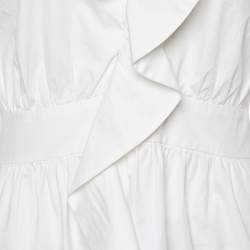 Pre Owned Love Moschino White Cotton Ruffle Detail Knee Length Dress M