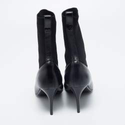 Love Moschino Black Leather And Knit Fabric Pointed Toe Classic Ankle Boots Size 38