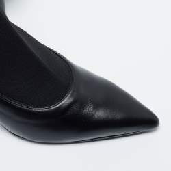 Love Moschino Black Leather And Knit Fabric Pointed Toe Classic Ankle Boots Size 38