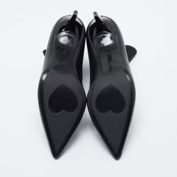 Love Moschino Black Leather And Knit Fabric Pointed Toe Classic Ankle Boots Size 38