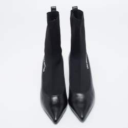 Love Moschino Black Leather And Knit Fabric Pointed Toe Classic Ankle Boots Size 38