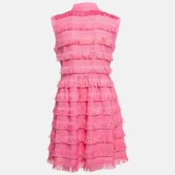 Pre Owned Love Moschino Pink Cotton Fringed Detail Shirt Dress M