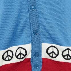 Love Moschino Blue Intarsia Knit Front Button Cardigan L
