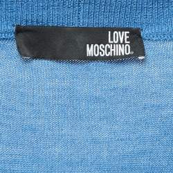 Love Moschino Blue Intarsia Knit Front Button Cardigan L