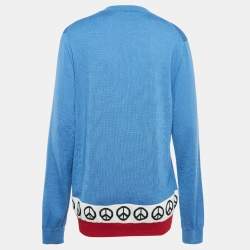 Love Moschino Blue Intarsia Knit Front Button Cardigan L