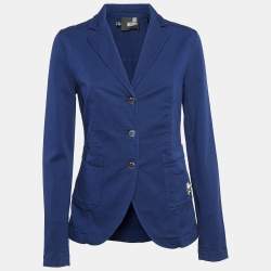 Love Moschino Navy Blue Cotton Metal Badge Detail Blazer M