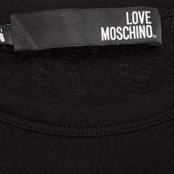 Pre Owned Love Moschino Black Cotton Knit Love Patch Detail T-Shirt S