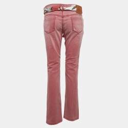 Pre Owned Love Moschino Burgundy Washed Denim Belted Jeans M Waist 34"