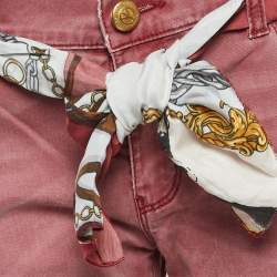 Pre Owned Love Moschino Burgundy Washed Denim Belted Jeans M Waist 34"