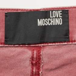 Pre Owned Love Moschino Burgundy Washed Denim Belted Jeans M Waist 34"
