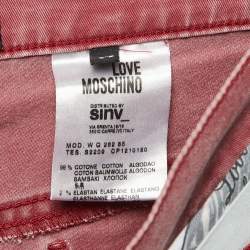 Pre Owned Love Moschino Burgundy Washed Denim Belted Jeans M Waist 34"