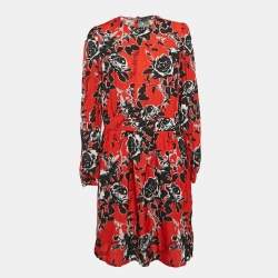 Love Moschino Red Textured Floral Print Crepe Short Dress M