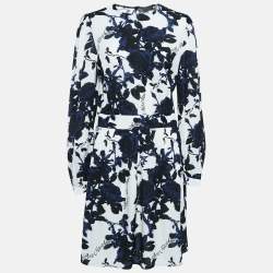 Love Moschino White Rose Print Textured Crepe Short Dress M