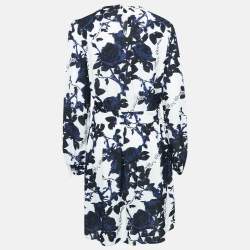 Love Moschino White Rose Print Textured Crepe Short Dress M